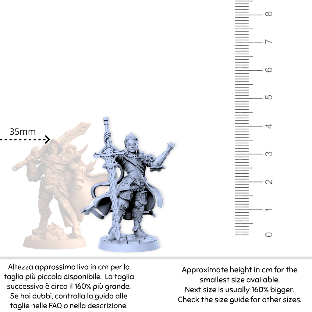 Miniatura Percival umano paladino cavaliere con spadone manga | miniatura 3D resina | Terre Ostili per dungeons and dragons dnd