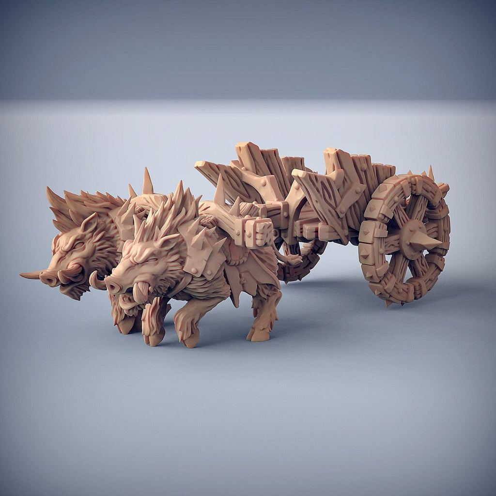 Miniatura Carro da guerra con cinghiale gigante crudele cavalcatura miniatura 3D per dungeons and dragons dnd