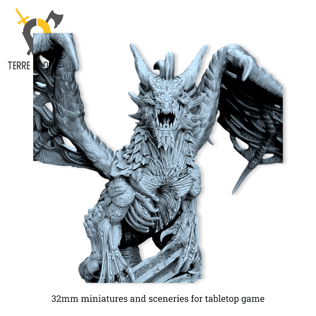 Miniatura Dracolich drago zombie non morto drago scheletro scheletrico miniatura 3D resina per dungeons and dragons dnd