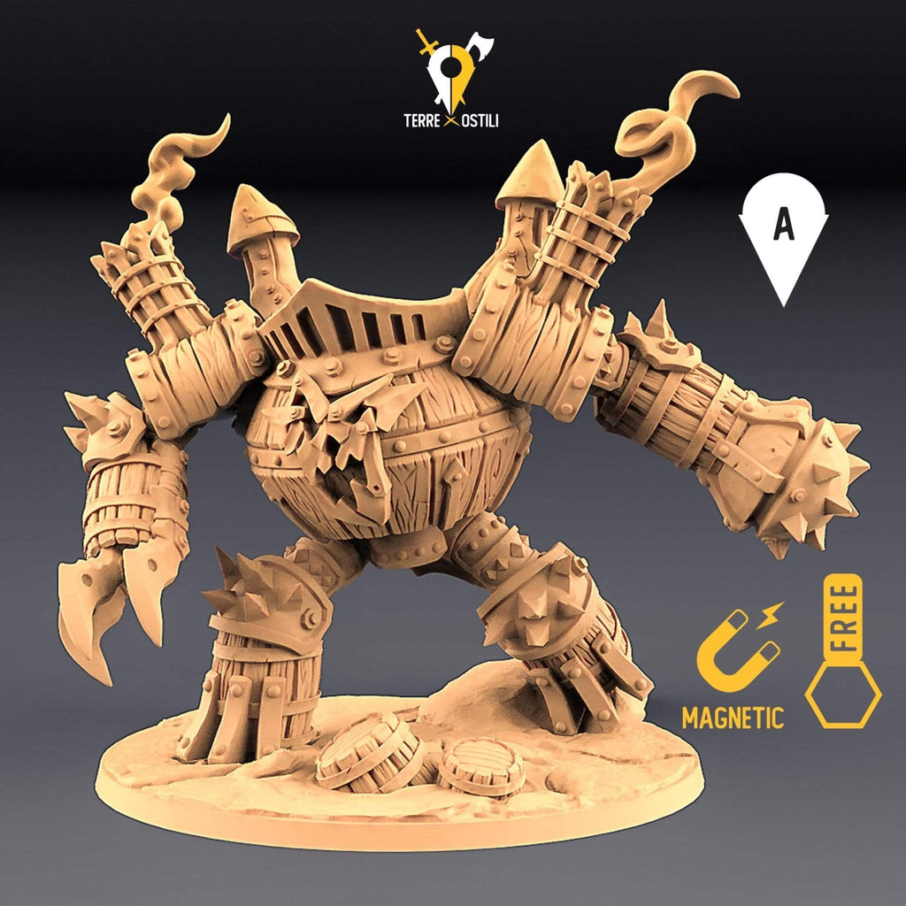 Miniatura Golem di botti legno meccanico costrutto miniatura 3D per dungeons and dragons dnd