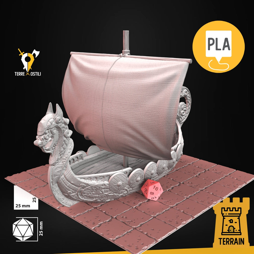 Scenico Nave vichinghi barca guerriero del nord pirata fantasy scenico 3D per dungeons and dragons dnd
