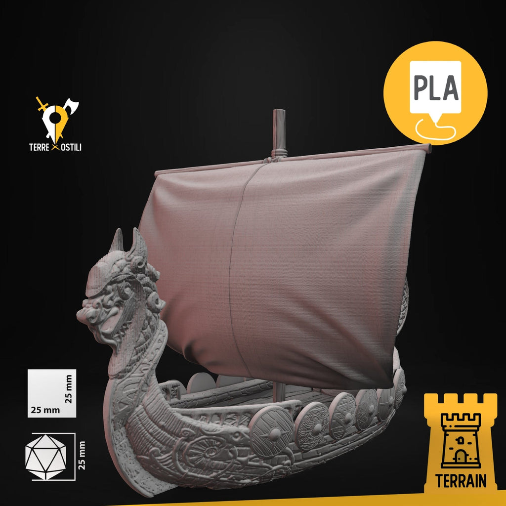 Scenico Nave vichinghi barca guerriero del nord pirata fantasy scenico 3D per dungeons and dragons dnd
