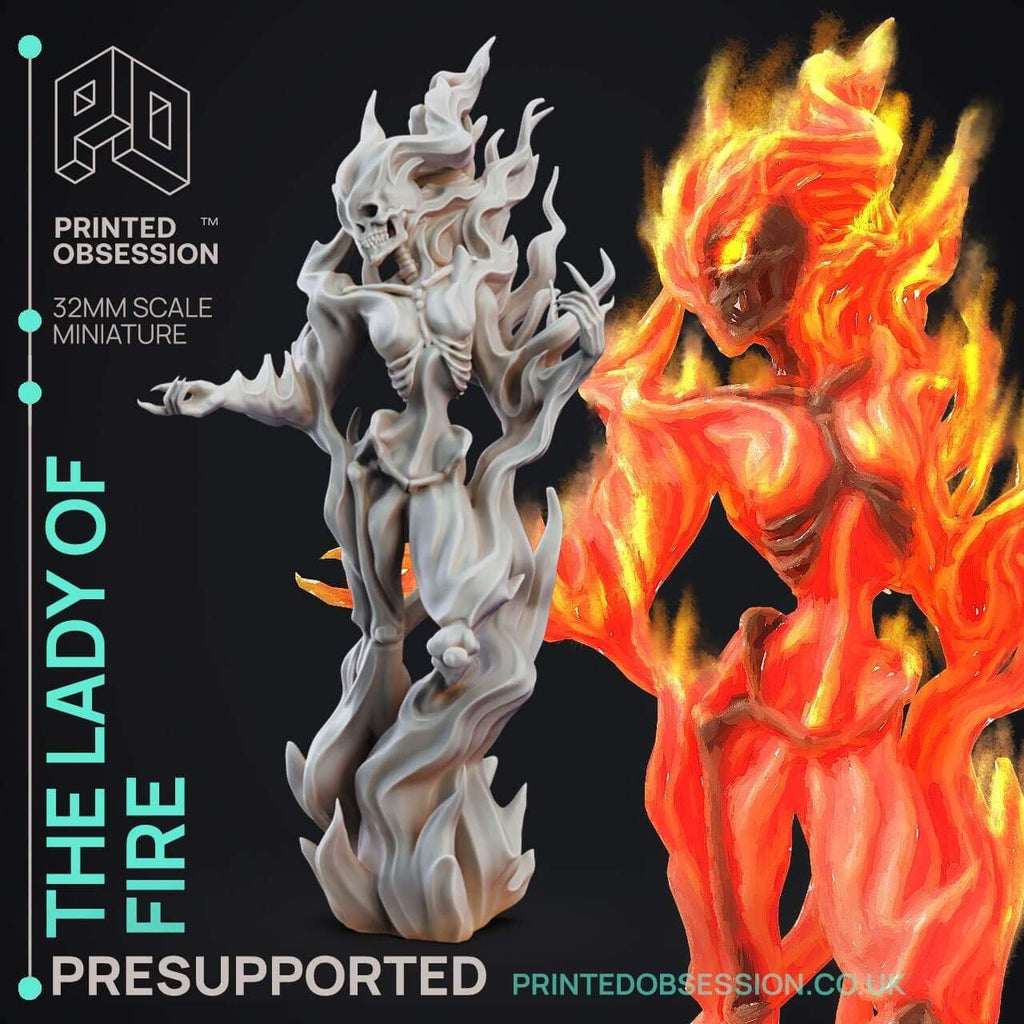 Miniatura Signora del fuoco blazing scheletro fiammeggiante infuocato horror miniatura 3D per dungeons and dragons dnd