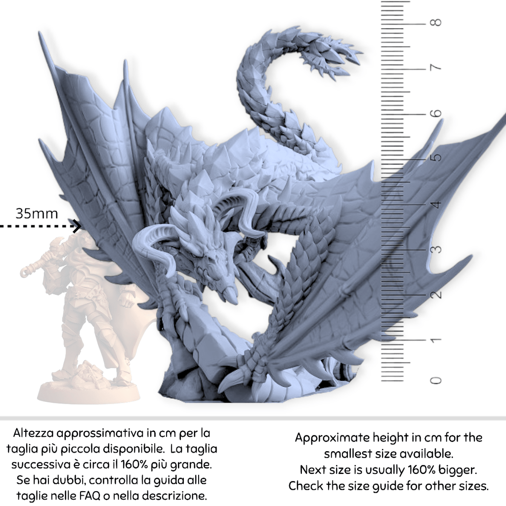 Miniatura Drago nero blu viverna mostro alato Dragonpeak  | miniatura 3D resina | Terre Ostili per dungeons and dragons dnd