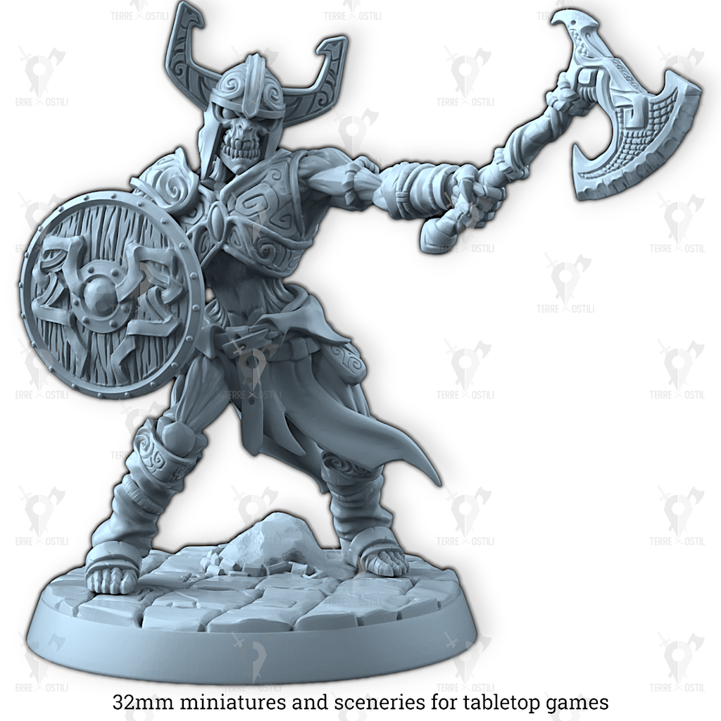 Miniatura Draknar scheletro guerriero campione soldato non morto darkness| miniatura 3D resina | Terre Ostili per dungeons and dragons dnd