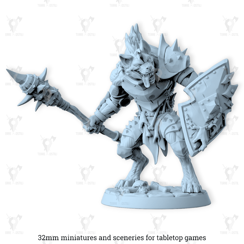 Miniatura Gnoll guerriero bestia soldato iena  | miniatura 3D resina | Terre Ostili per dungeons and dragons dnd