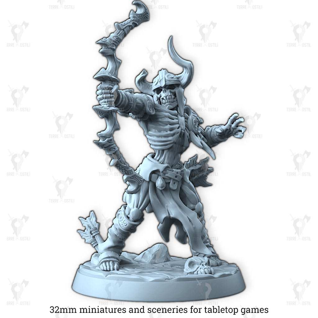 Miniatura Mordak scheletro guerriero arciere campione soldato non morto darkness| miniatura 3D resina | Terre Ostili per dungeons and dragons dnd