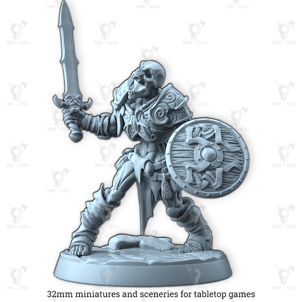 Miniatura Mortis scheletro guerriero campione soldato non morto darkness| miniatura 3D resina | Terre Ostili per dungeons and dragons dnd