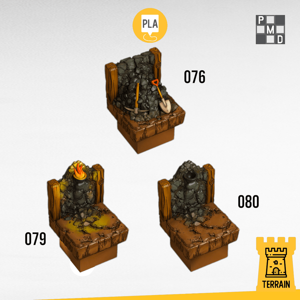 Scenico Muro miniera dritto detriti piccone pala torcia accesa e spenta - blocco singolo Dungeon Modulare  - DB - PMD per dungeons and dragons dnd