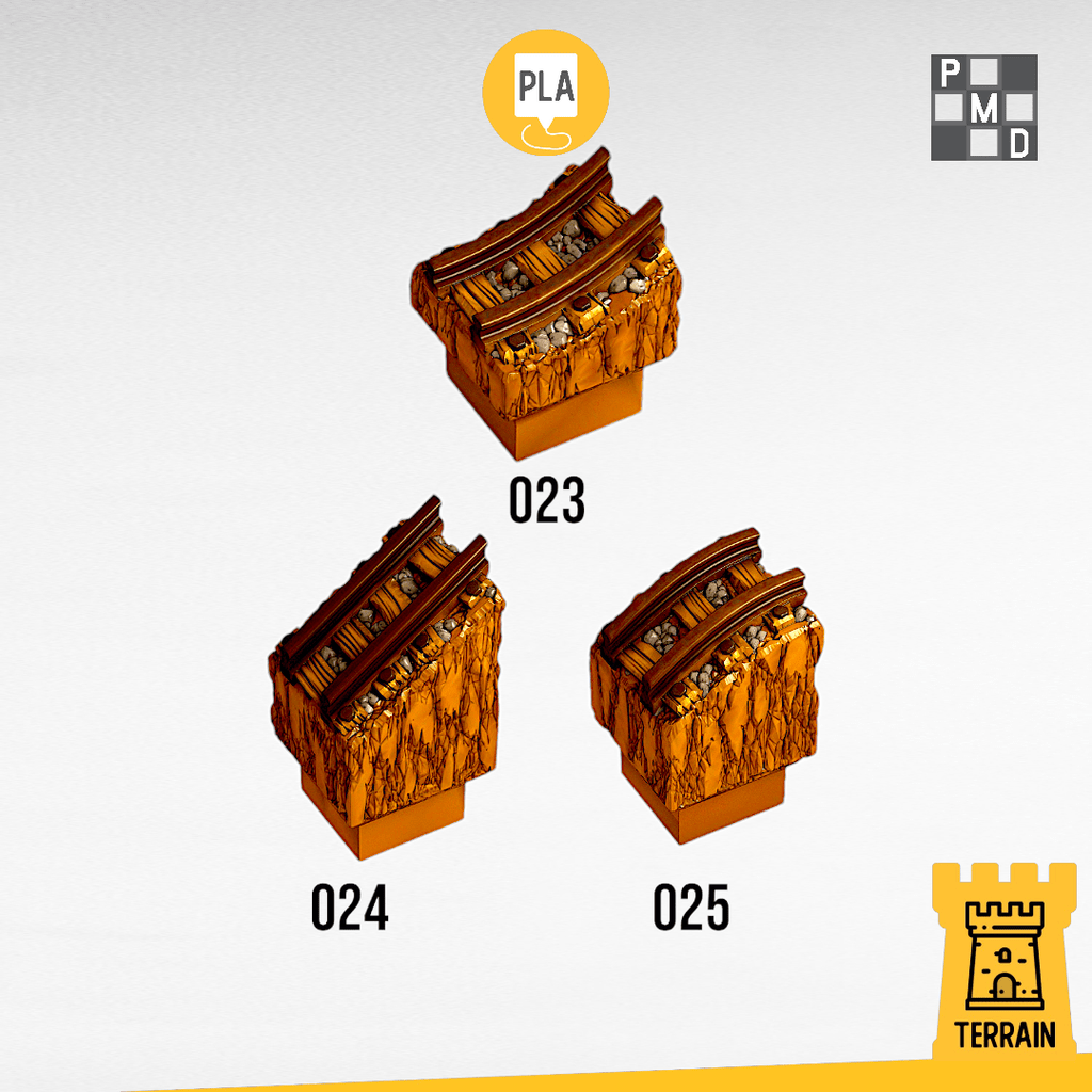 Scenico Pavimento ferrovia binario miniera dritto curvato in alto e basso - blocco singolo Dungeon Modulare - DB - PMD per dungeons and dragons dnd