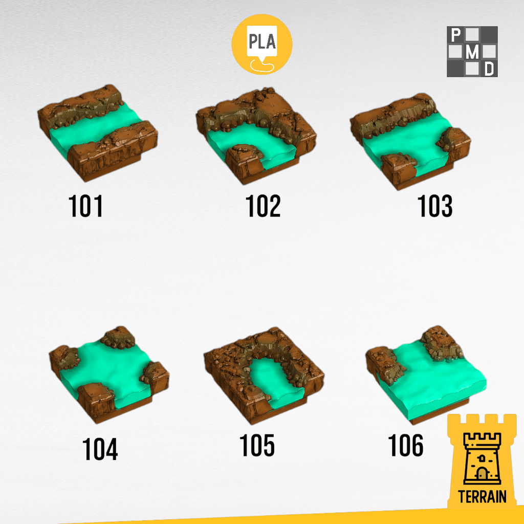 Scenico Pavimento miniera acqua corso angolo forma T - X fine corso e dall'acqua al corso - blocco singolo Dungeon Modulare - DB - PMD per dungeons and dragons dnd