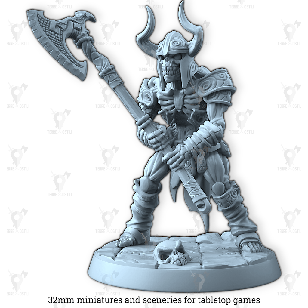 Miniatura Riven scheletro guerriero campione soldato non morto darkness| miniatura 3D resina | Terre Ostili per dungeons and dragons dnd