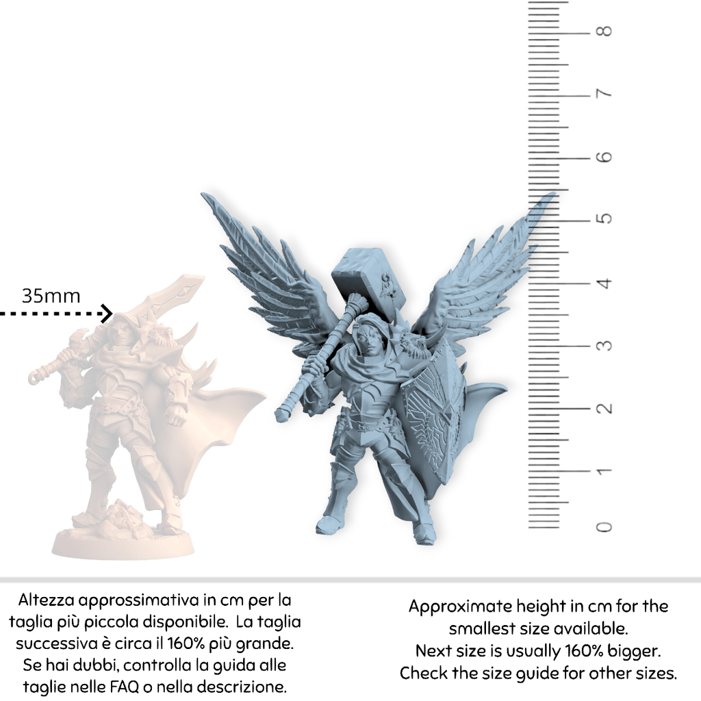 Miniatura Sigfrido aasimar guerriero con martello e scudo angelo divino | miniatura 3D resina | Terre Ostili per dungeons and dragons dnd