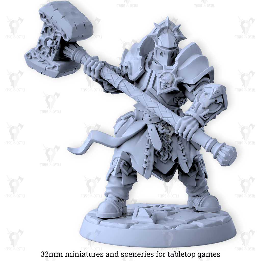 Miniatura Sir Garrick Dawnblade umano antipaladino caos maglio armatura requiem | miniatura 3D resina | Terre Ostili (copia) per dungeons and dragons dnd
