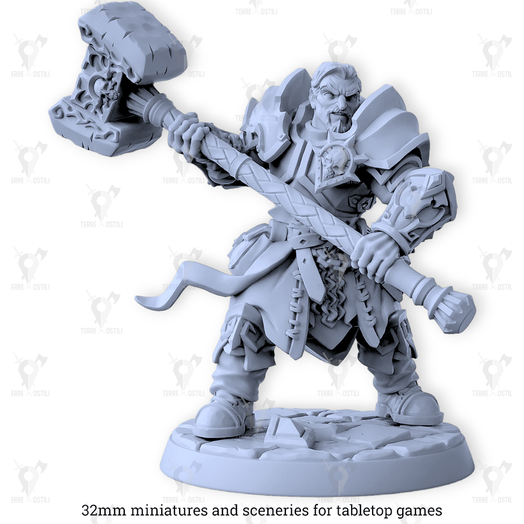Miniatura Sir Garrick Dawnblade umano paladino maglio armatura requiem | miniatura 3D resina | Terre Ostili (copia) per dungeons and dragons dnd