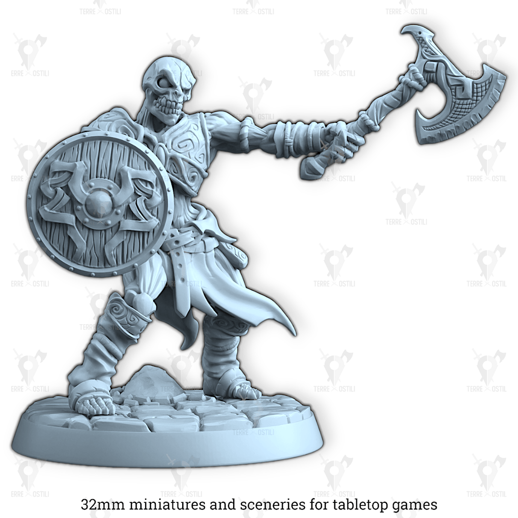 Miniatura Varkas  scheletro guerriero campione soldato non morto darkness| miniatura 3D resina | Terre Ostili per dungeons and dragons dnd