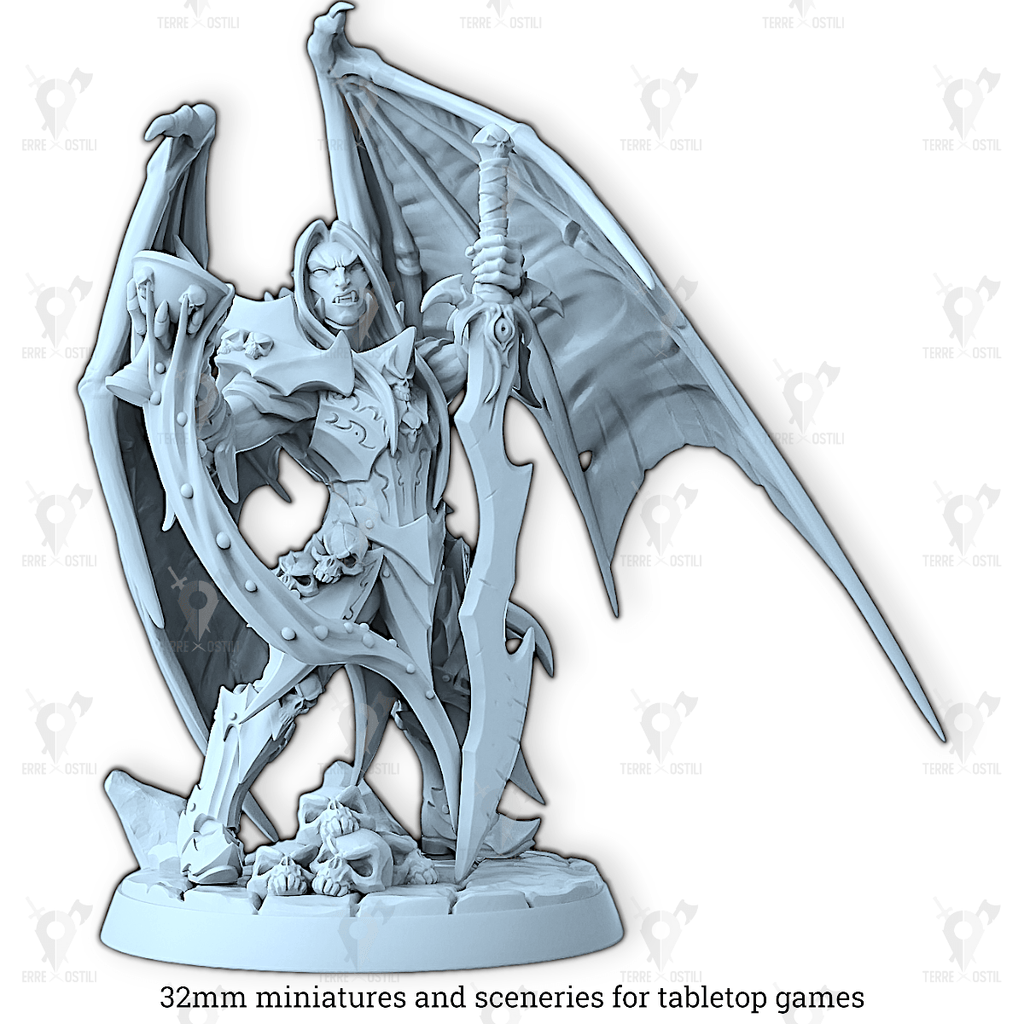 Miniatura Vladkeron vampiro alato nonmorto conte guerriero demone bloodhunt | miniatura 3D resina | Terre Ostili per dungeons and dragons dnd