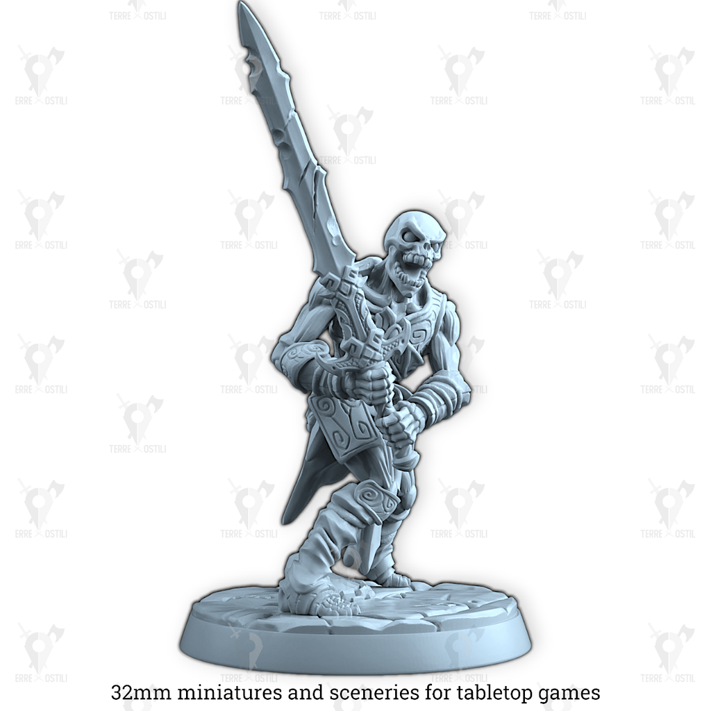 Miniatura Zarnak scheletro guerriero campione soldato non morto darkness| miniatura 3D resina | Terre Ostili per dungeons and dragons dnd