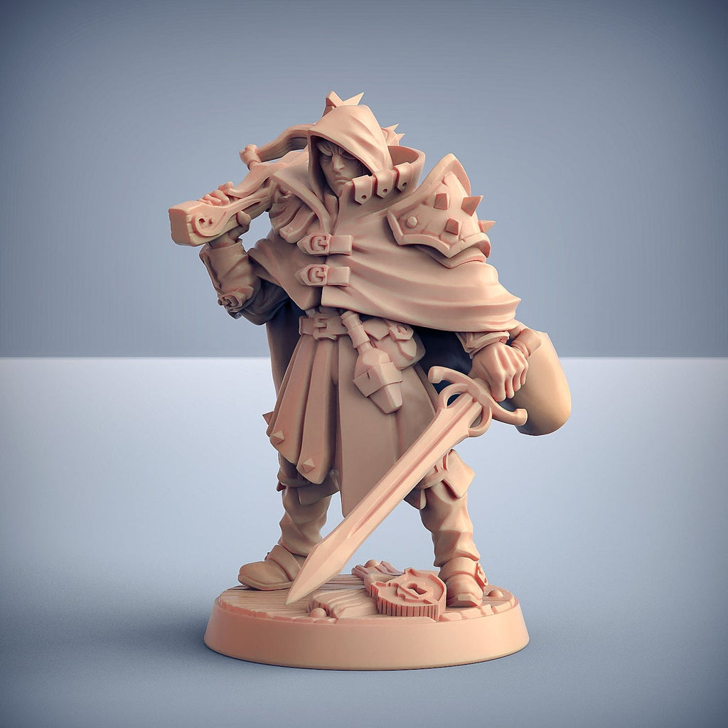 Miniatura Aaron Hooded Umano ladro ranger cacciatore di mostri | miniatura 3D resina per dungeons and dragons dnd