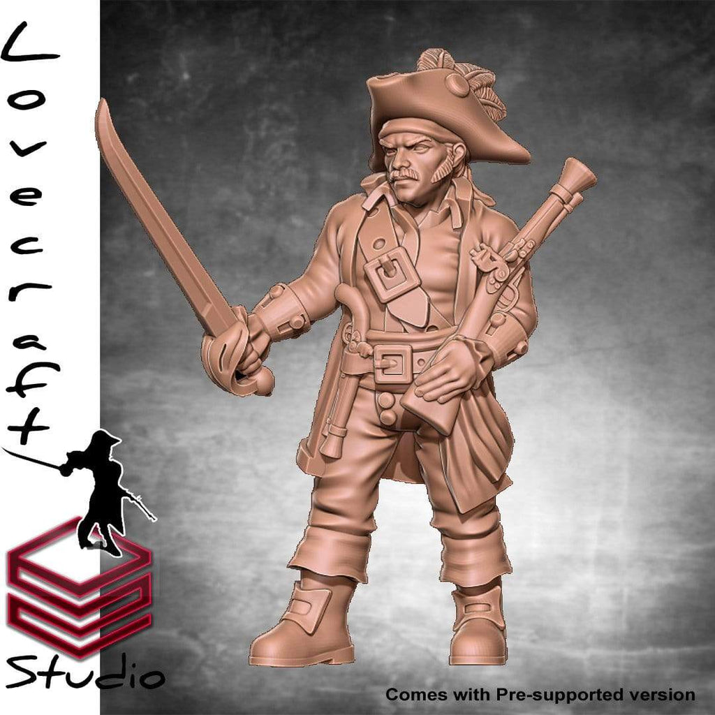 Miniatura Calico Jack umano capitano pistolero fuciliere pirata corsaro miniatura 3D resina per dungeons and dragons dnd