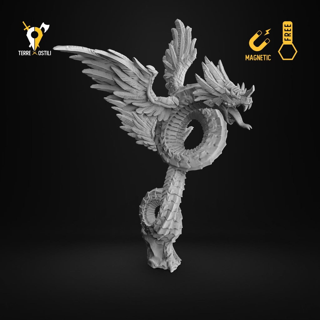 Miniatura Couatl Quetzalcoatl serpente piumato celestiale miniatura 3D per dungeons and dragons dnd