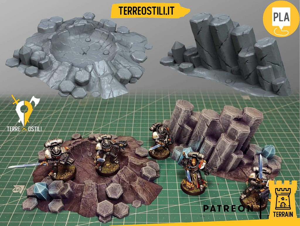 Scenico Cratere cristalli roccia formazione rocciose muro sci-fi wargame accessorio fantasy scenico per dungeons and dragons dnd