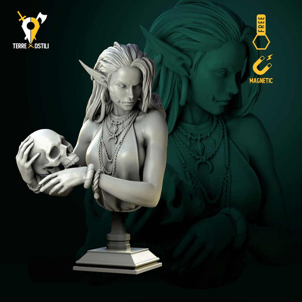 Busto Elfa Drow necromante busto resina alta qualità miniatura per dungeons and dragons dnd