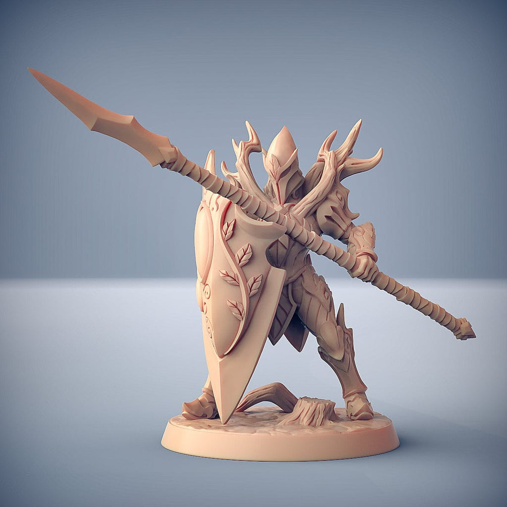 Miniatura Elfo guerriero lancia e scudo soldato miniatura 3D resina per dungeons and dragons dnd