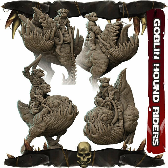 Miniatura Goblin a cavallo di mastino cacciatore mostruosità cavacaltura, set 4 miniature 3d resina per dungeons and dragons dnd