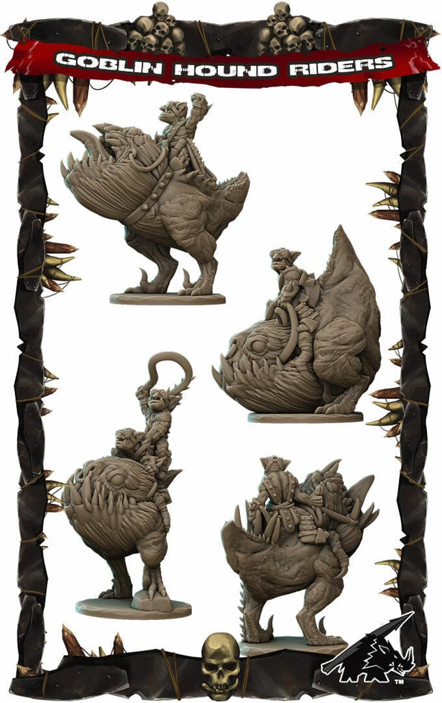 Miniatura Goblin a cavallo di mastino cacciatore mostruosità cavacaltura, set 4 miniature 3d resina per dungeons and dragons dnd