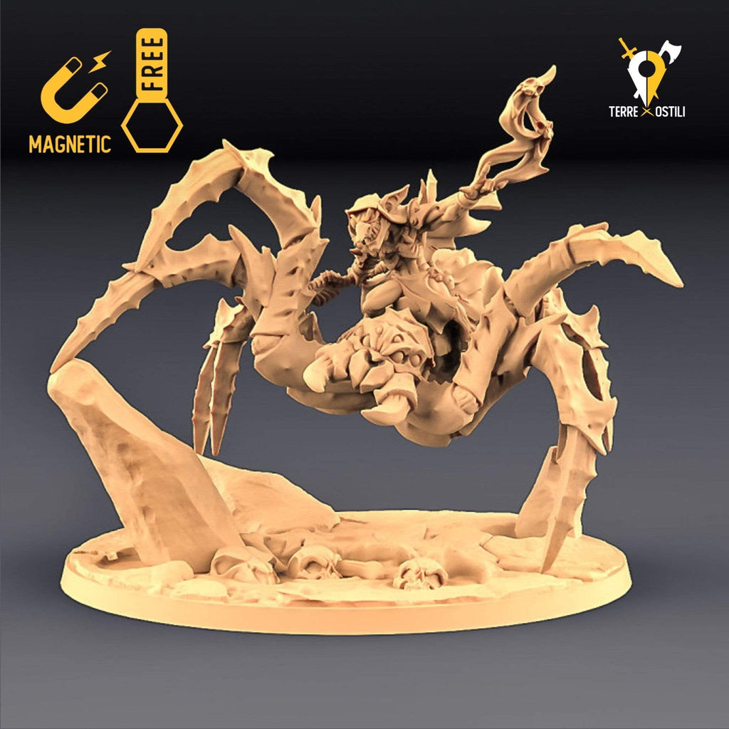 Miniatura Goblin druido su ragno gigante umanoide miniatura 3D per dungeons and dragons dnd