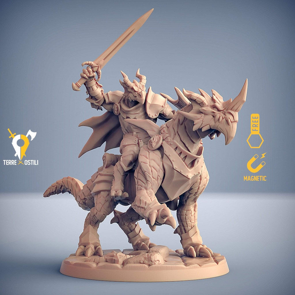 Miniatura Mezzo drago dragonborn paladino campione su draco cavalcatura miniatura per dungeons and dragons dnd