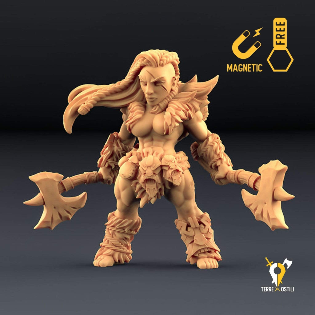 Miniatura Nana barbaro berserker umanoide miniatura 3D per dungeons and dragons dnd