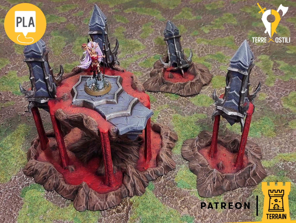 Scenico Santuario altare Drow elfi oscuri obelischi di sangue edificio fantasy scenico per dungeons and dragons dnd