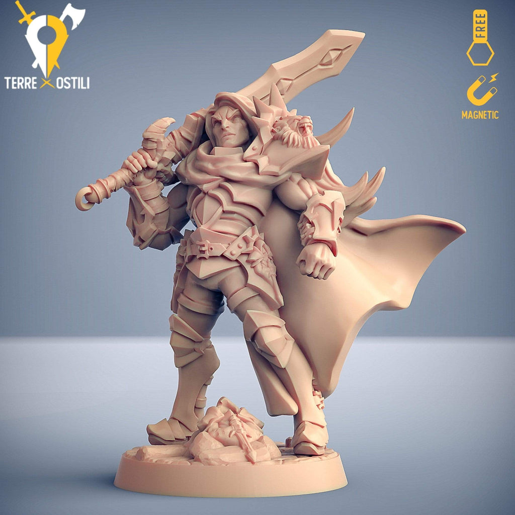 Miniatura Sigfrido Umano eroe guerriero capitano spada epica umanoide miniatura 3D per dungeons and dragons dnd