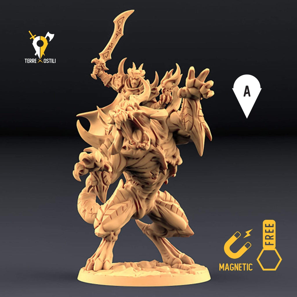 Miniatura Tiefling legionario abisso a cavallo di creatura demoniaca umanoide miniatura 3D per dungeons and dragons dnd