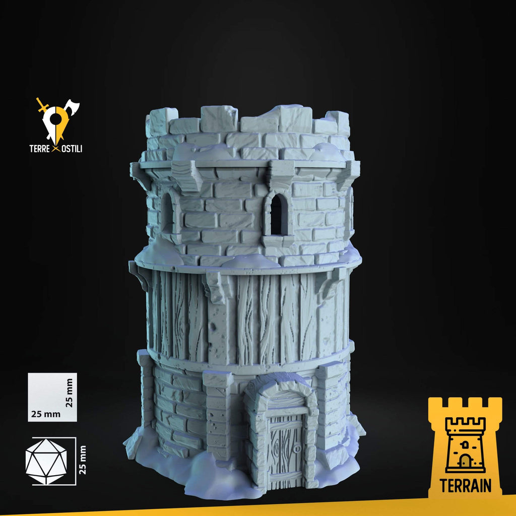 Scenico Torre di guardia inverno neve edificio fantasy scenico per dungeons and dragons dnd