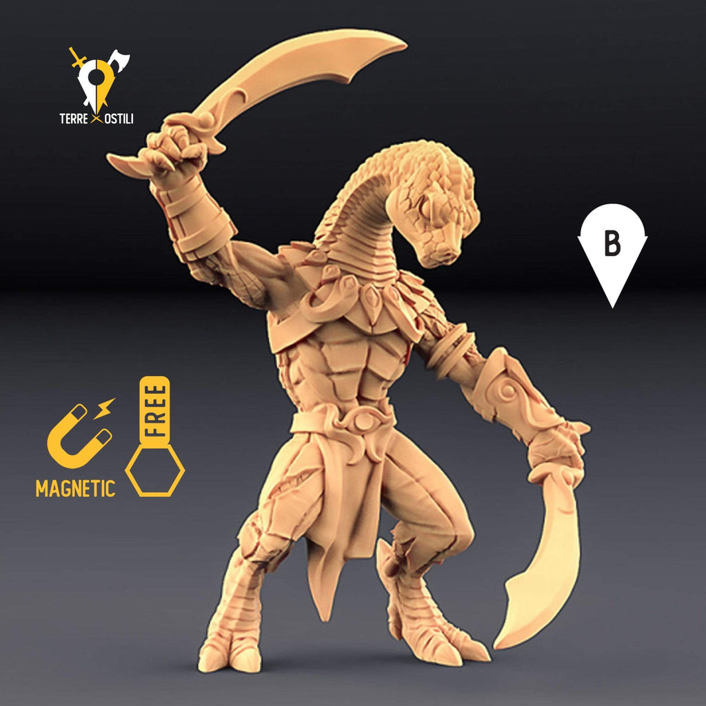 Miniatura Yuan-ti guerriero uomo serpente mostruosità miniatura 3D per dungeons and dragons dnd